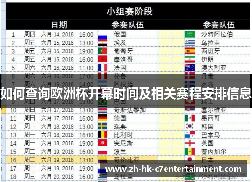 如何查询欧洲杯开幕时间及相关赛程安排信息