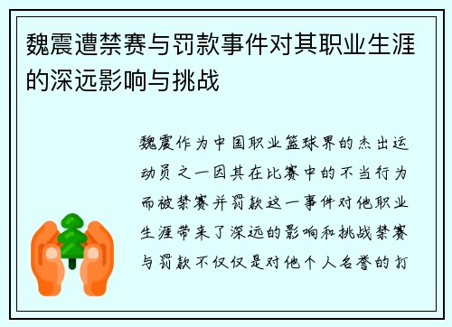 魏震遭禁赛与罚款事件对其职业生涯的深远影响与挑战